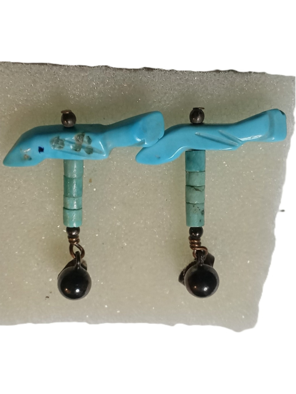 Southwestern Turquoise Fetish Carved Earrings Boho Artisan Jewelry